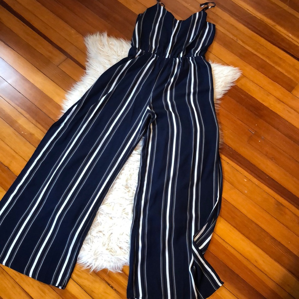 Striped palazzo pants romper